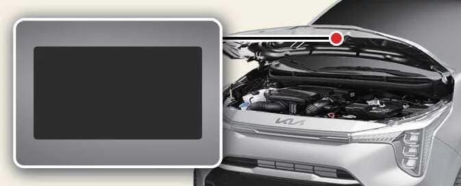 Location of the Kia Picanto air conditioning refrigerant label on the underside of the bonnet