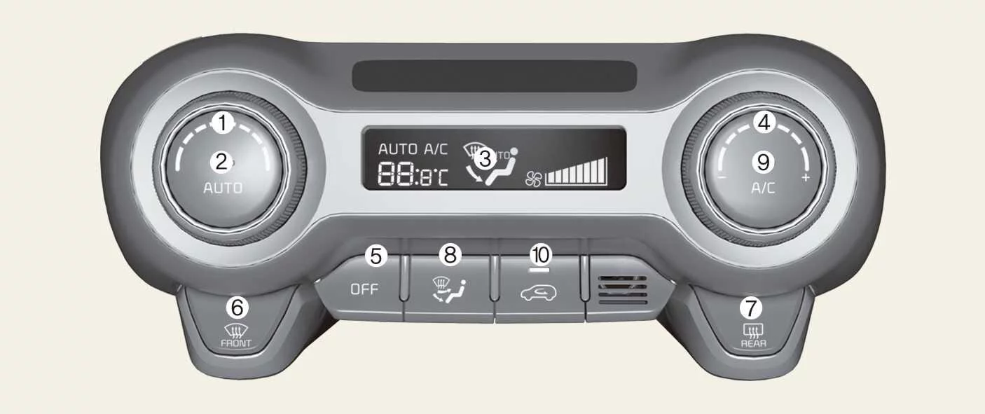 Kia Picanto automatic climate control panel with ten numbered controls
