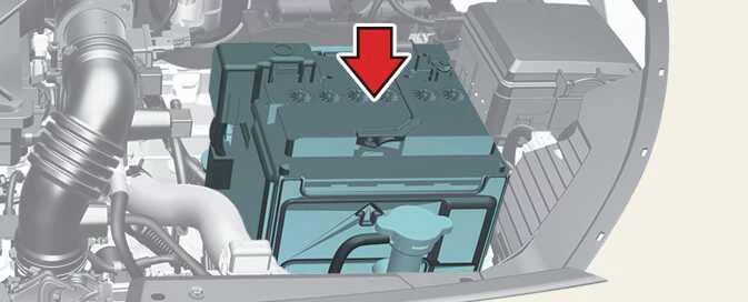 Battery location in the Kia Picanto petrol 1.2 MPI engine compartment