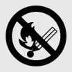 Battery safety symbol warning to keep cigarettes, flames and sparks away