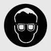 Battery safety symbol recommending eye protection and ventilation