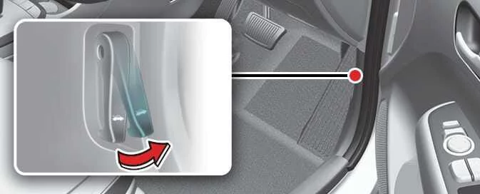 Kia Picanto interior bonnet release lever used to disengage the primary latch