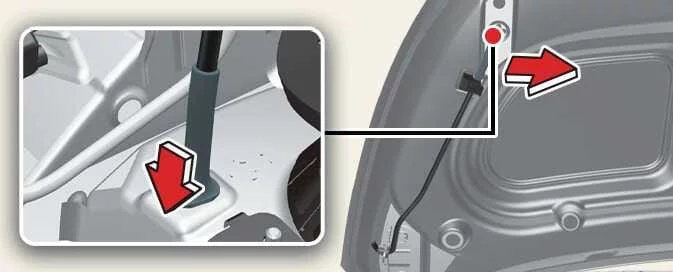 Kia Picanto bonnet support rod positioned to hold the bonnet open