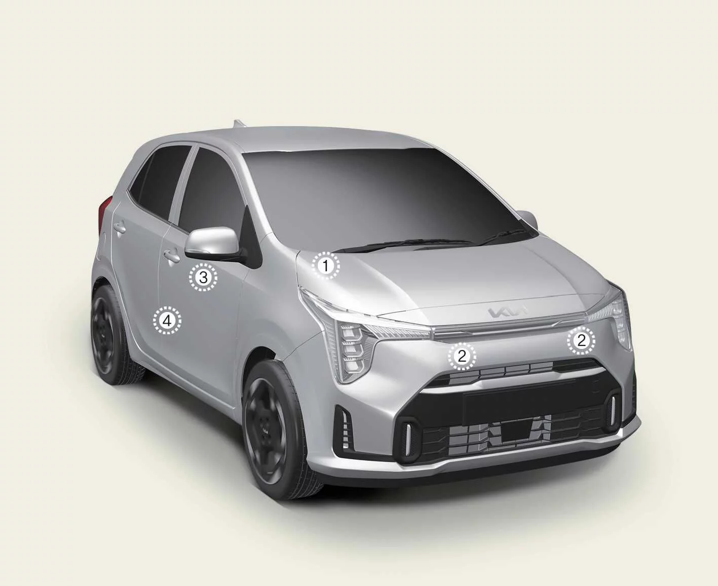 Kia Picanto air bag collision sensor and SRS control module location overview