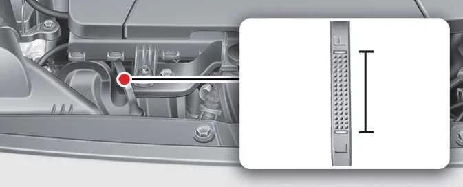 Engine oil dipstick and filler locations on the Kia Picanto petrol 1.2 MPI engine