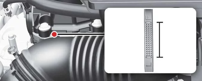 Engine oil level-checking points on the Kia Picanto Smartstream G1.0 and G1.2 engines