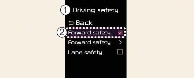 Kia Picanto instrument cluster settings for Forward Safety