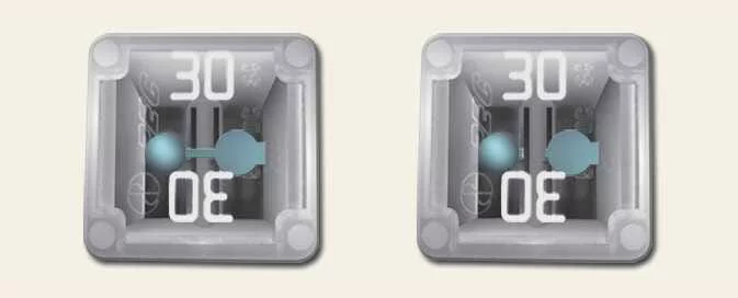 Kia Picanto cartridge-type fuse, with normal and blown examples