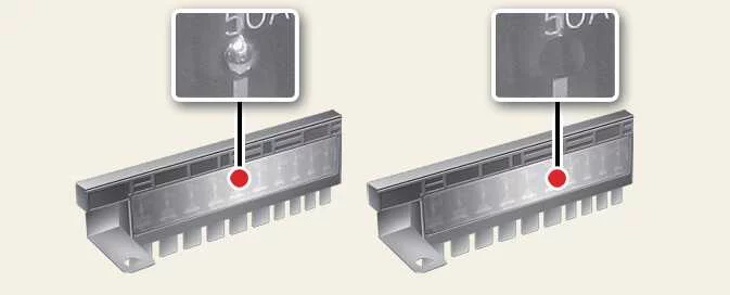 Kia Picanto multi-fuse, with normal and blown examples
