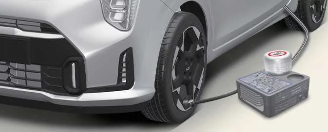 Kia Picanto Tyre Mobility Kit used to temporarily seal and inflate a punctured tyre