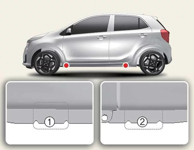 Kia Picanto designated front and rear jacking points on the vehicle frame
