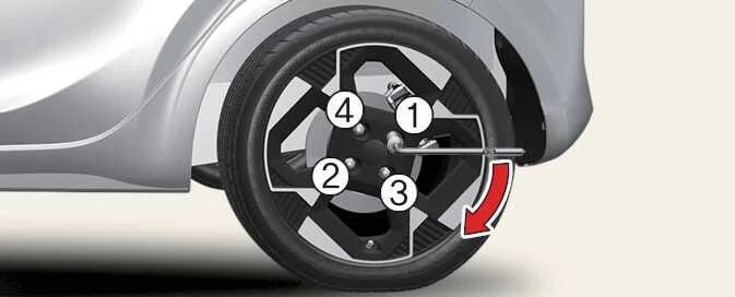 Kia Picanto wheel nut tightening sequence after fitting a wheel