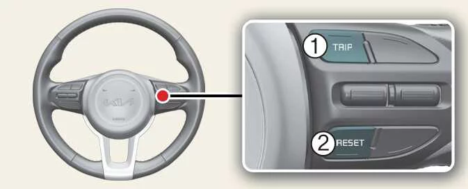 Kia Picanto Type A steering wheel LCD controls with TRIP and RESET buttons