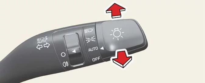 Kia Picanto lighting stalk pushed away from the driver to select high-beam headlights