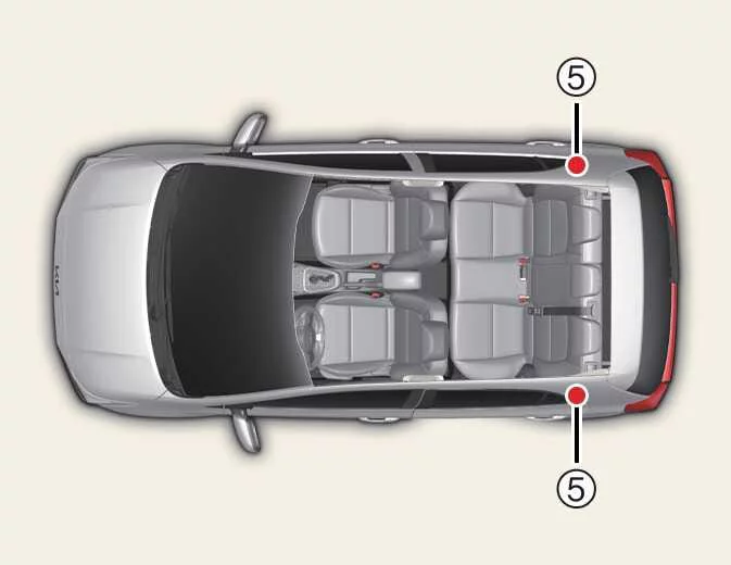 Kia Picanto restraint system diagram identifying pre-tensioner assemblies, the SRS module and Emergency Fastening Device