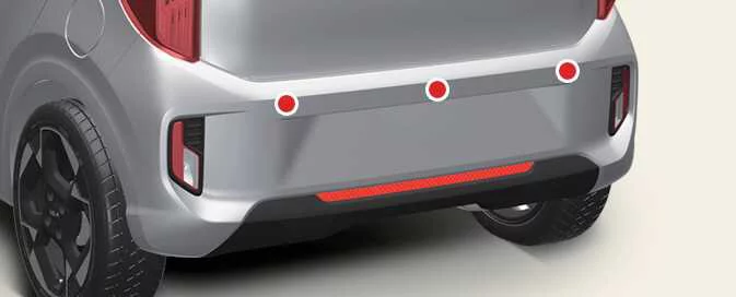 Location of the Kia Picanto rear ultrasonic sensors for Reverse Parking Distance Warning