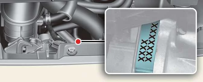 Engine number stamping location on Kia Picanto Smartstream G1.0 and G1.2 engine blocks