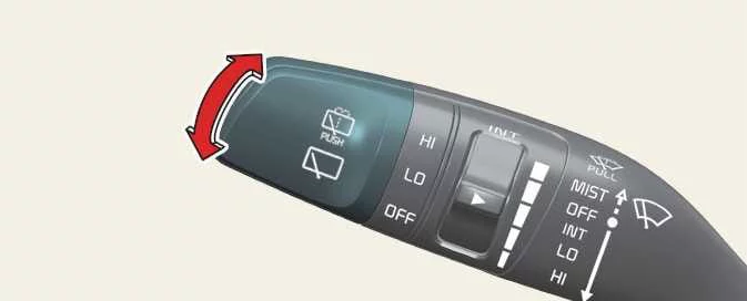 Kia Picanto rear wiper stalk-end switch showing washer, intermittent wipe and off positions