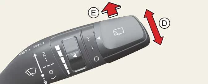 Kia Picanto rear wiper control illustration showing intermittent and off settings